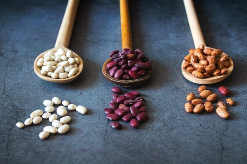 Spoons with dried beans.