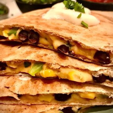 Vegan quesadilla stacked.