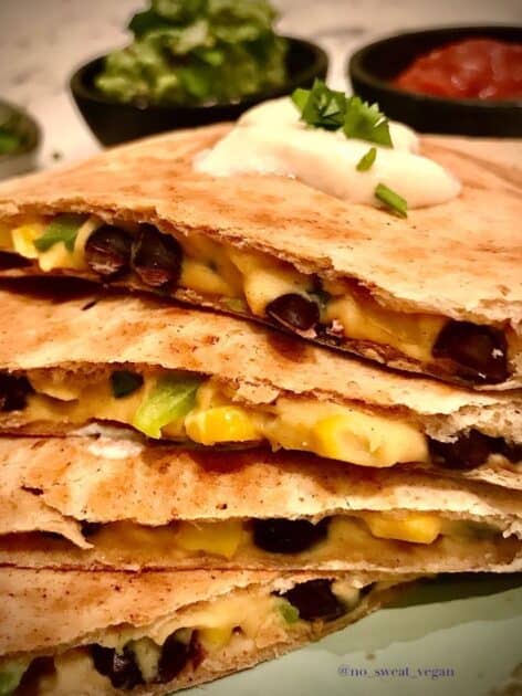 Vegan quesadilla stacked.