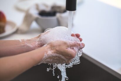 Washing hands.