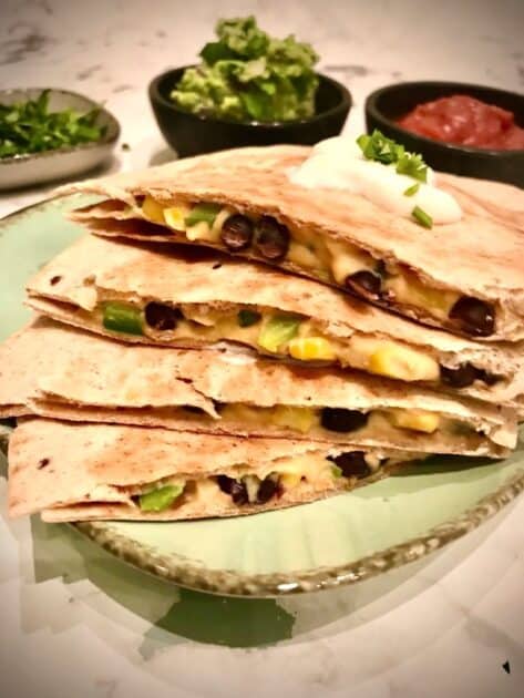 Vegan quesadilla on a plate.