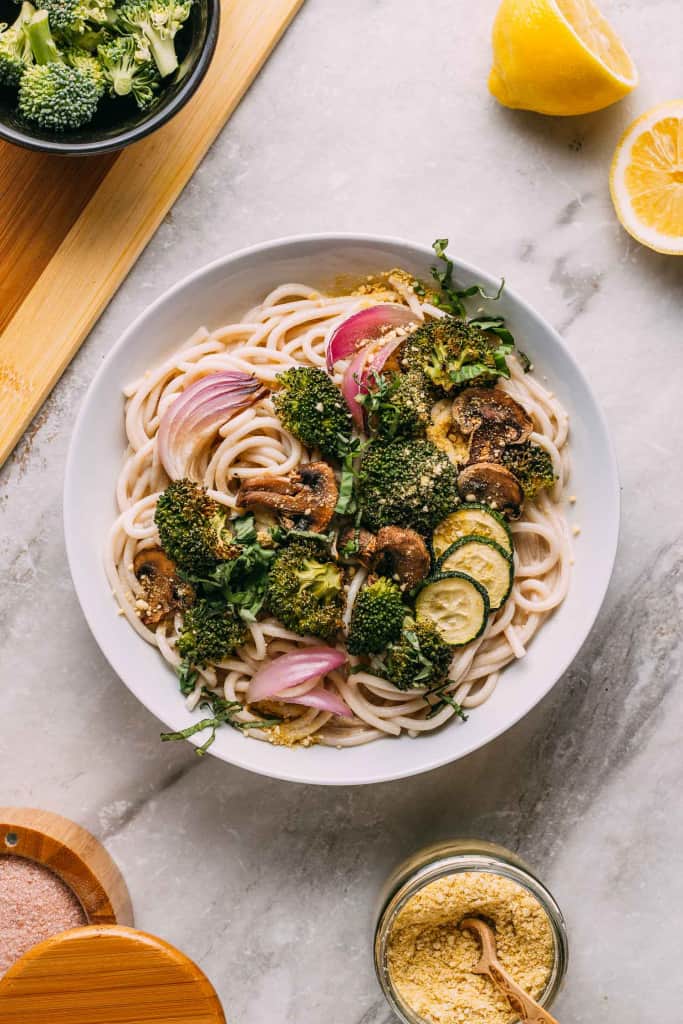 Vegan lemon Alfredo pasta.