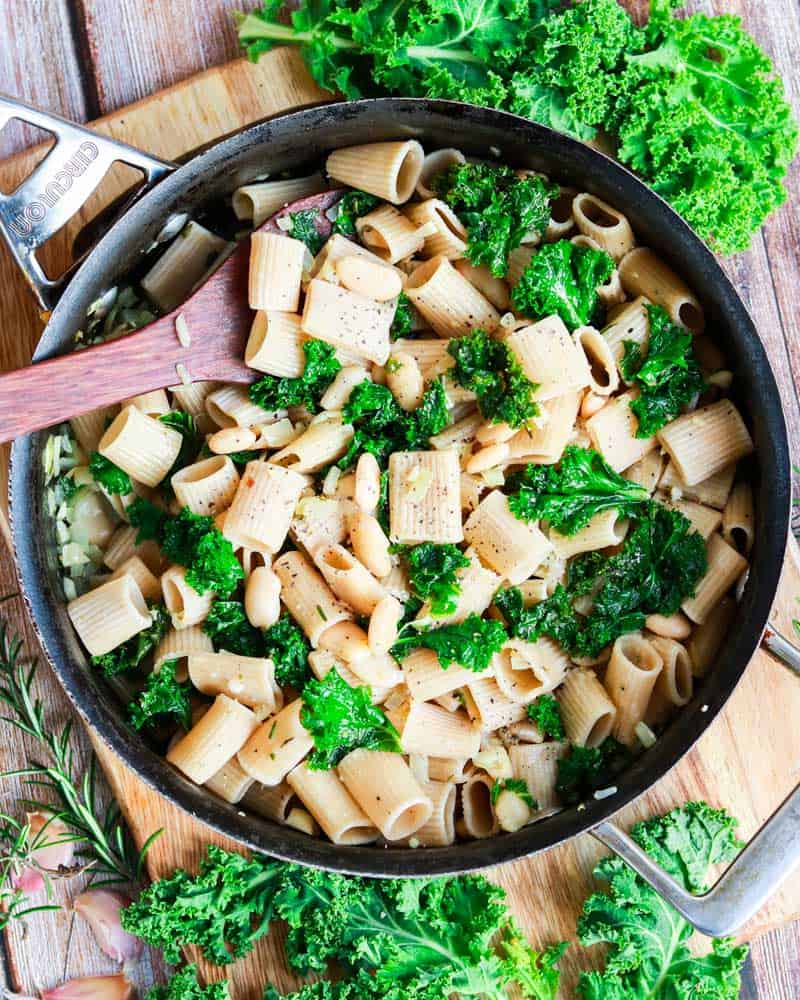 Vegan greens and beans pasta.