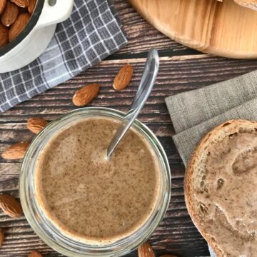 Almond butter in a jar.