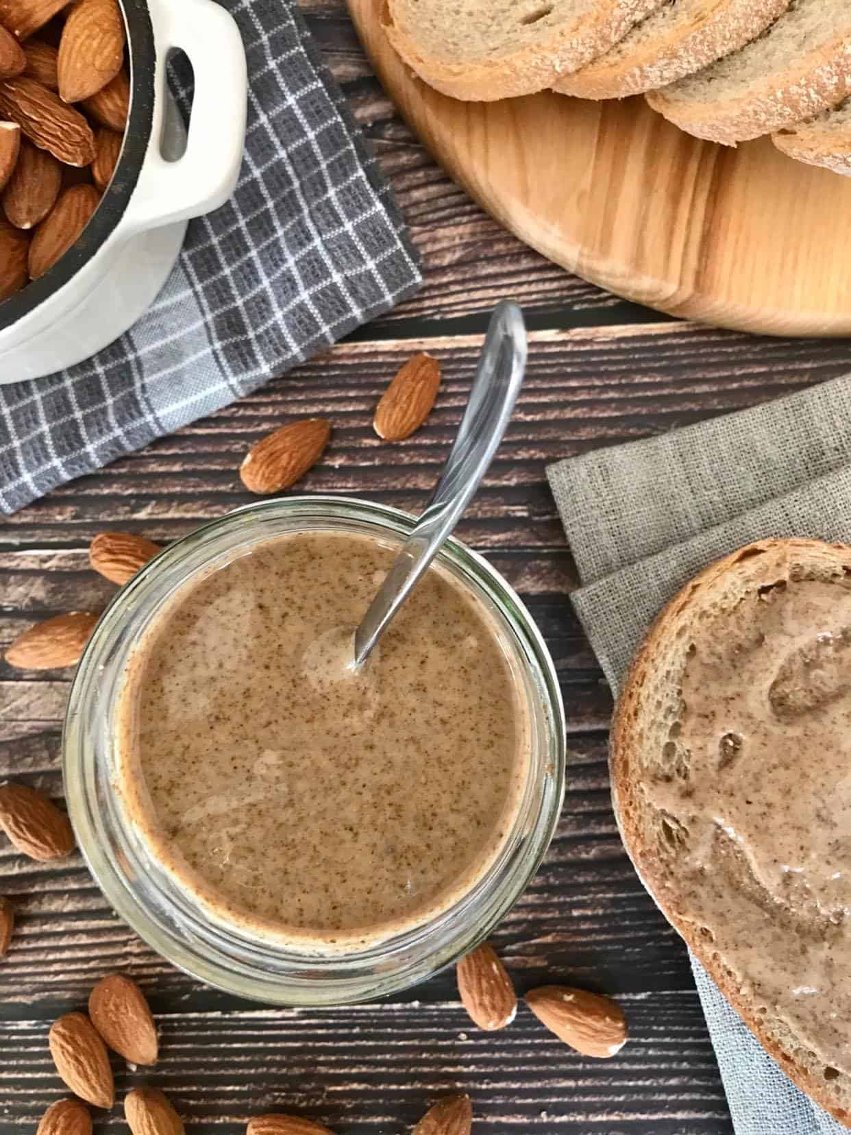 Almond butter in a jar.