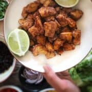 Chili-lime tofu nuggets in a bowl.