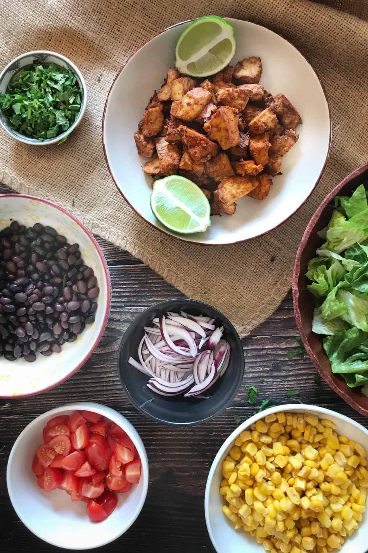 Vegan Southwest Salad with Chili-Lime Tofu Nuggets – No Sweat Vegan