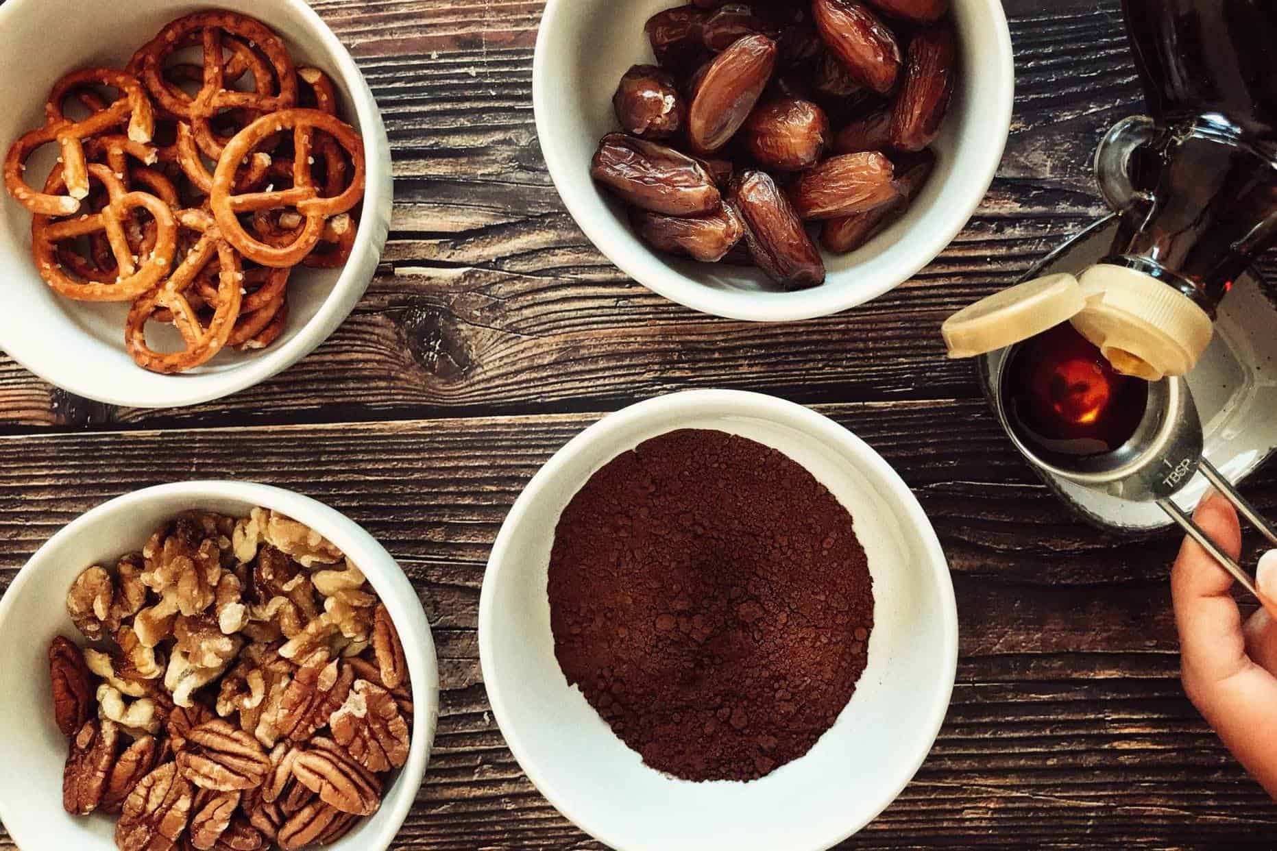 Ingredients for no-bake little brownie bites.