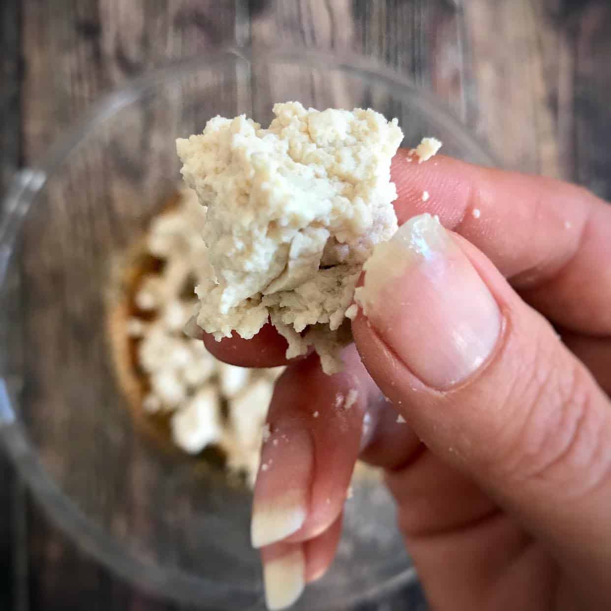 Closeup of a tofu chunk.