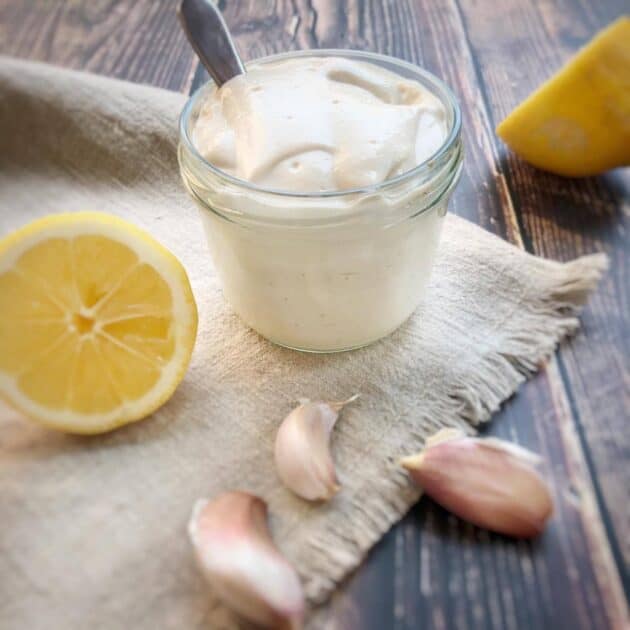 Oil-free vegan mayo in a jar.