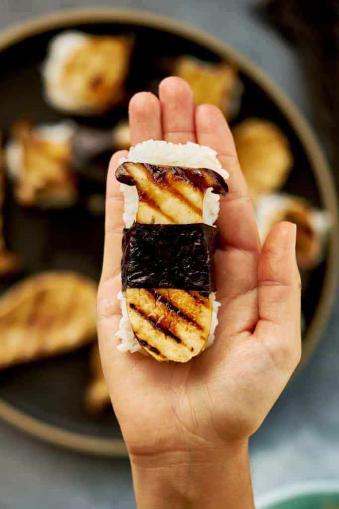 Grilled mushroom musubi.