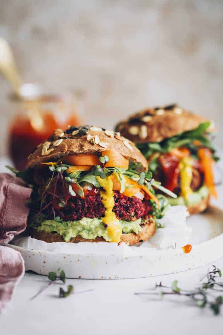 Kidney bean burgers on a plate.