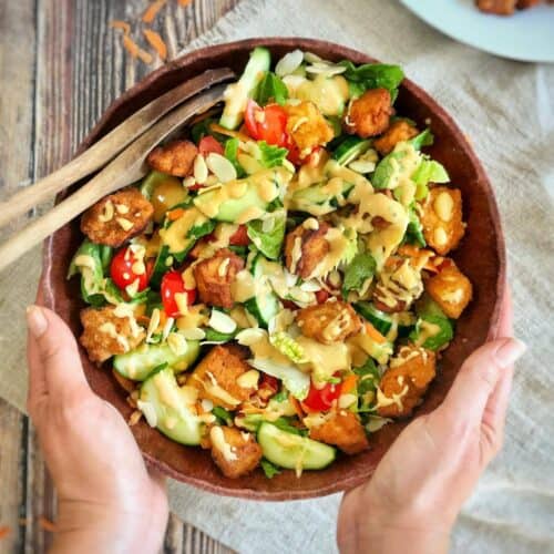Crispy Tofu Salad with Vegan Honey Mustard Dressing – No Sweat Vegan