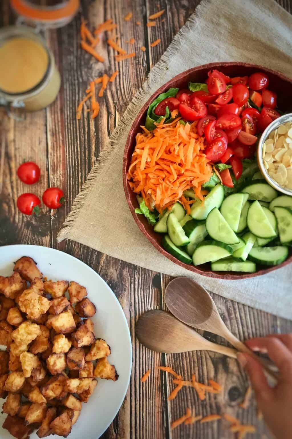 Crispy Tofu Salad with Vegan Honey Mustard Dressing – No Sweat Vegan