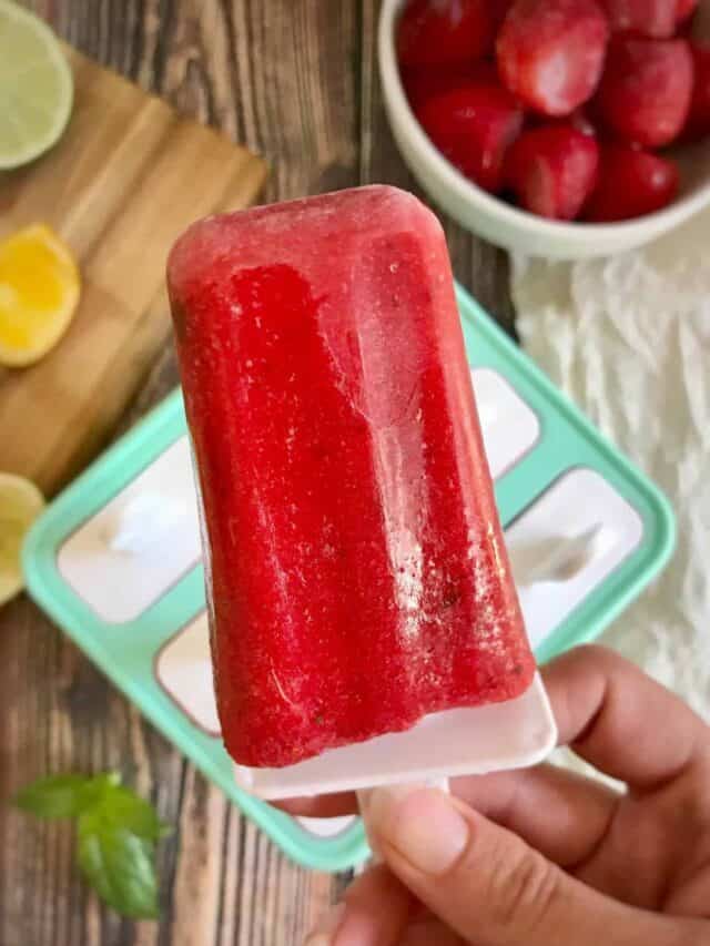 Sugar-Free Strawberry Citrus Popsicles with Basil