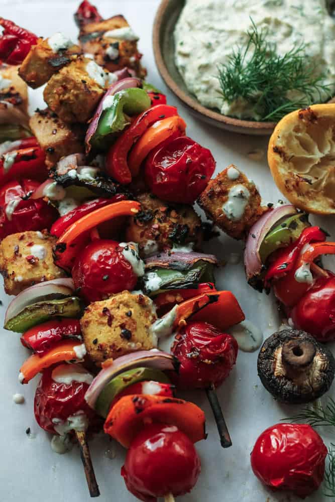 Grilled lemon grass tofu skewers.