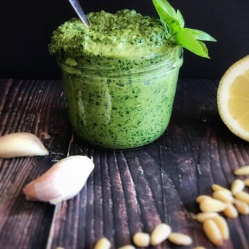 Vegan pesto in a jar.