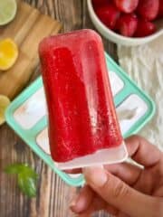 Closeup of strawberry popsicle.