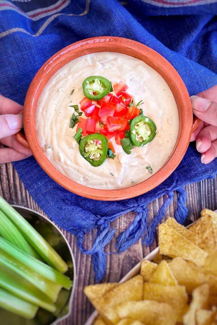 Cashew queso in a bowl.