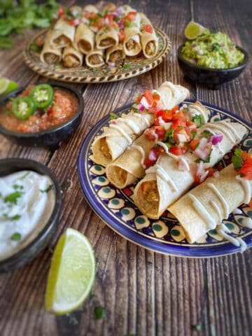 Plate of vegan taquitos.