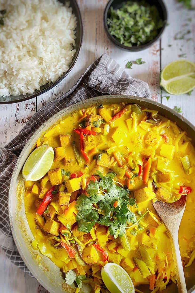 Vegan Thai curry in skillet.