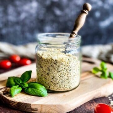 Vegan parmesan in a jar.