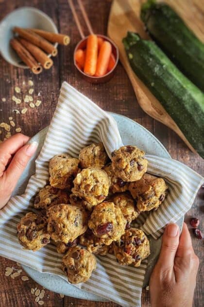 Vegan zucchini muffins in a bowl.