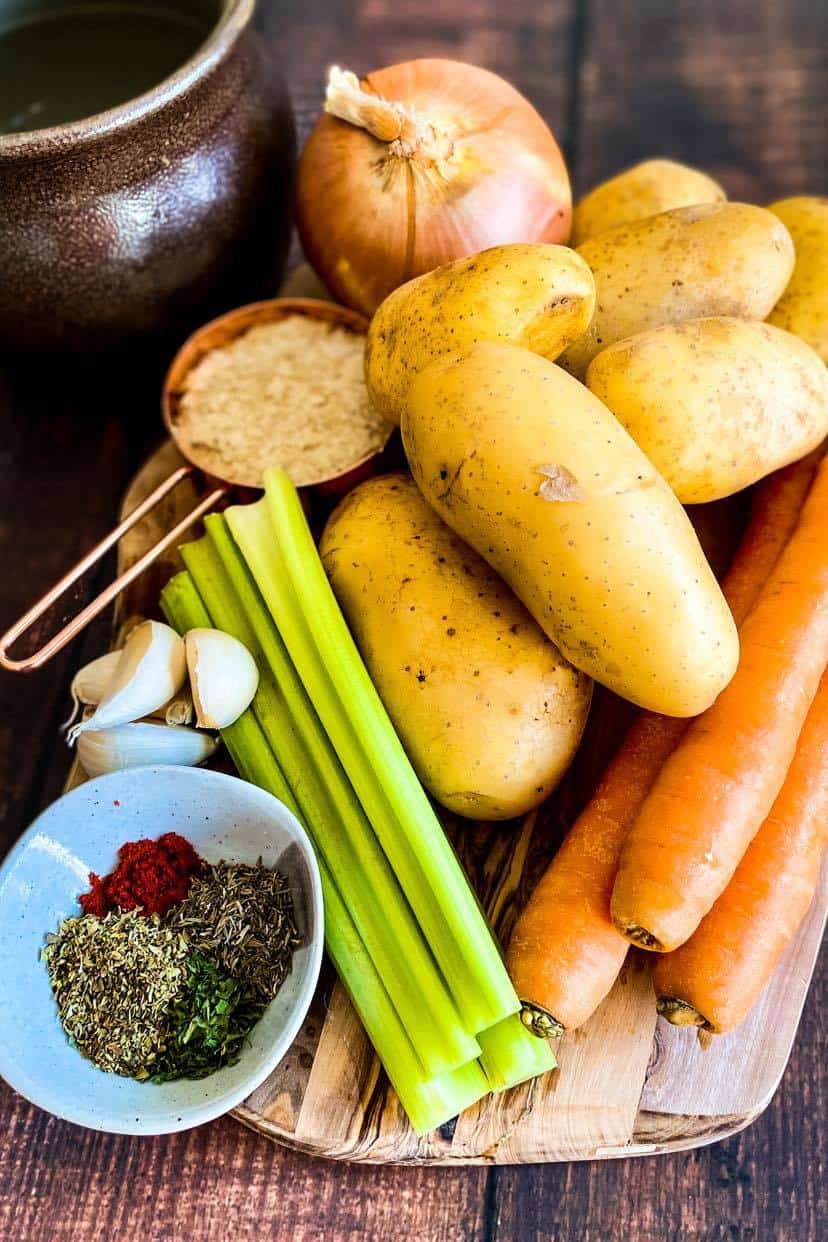 Ingredients for vegan potato soup recipe.