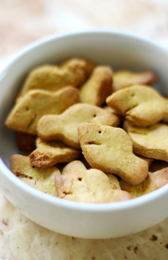 Homemade gluten-free goldfish.