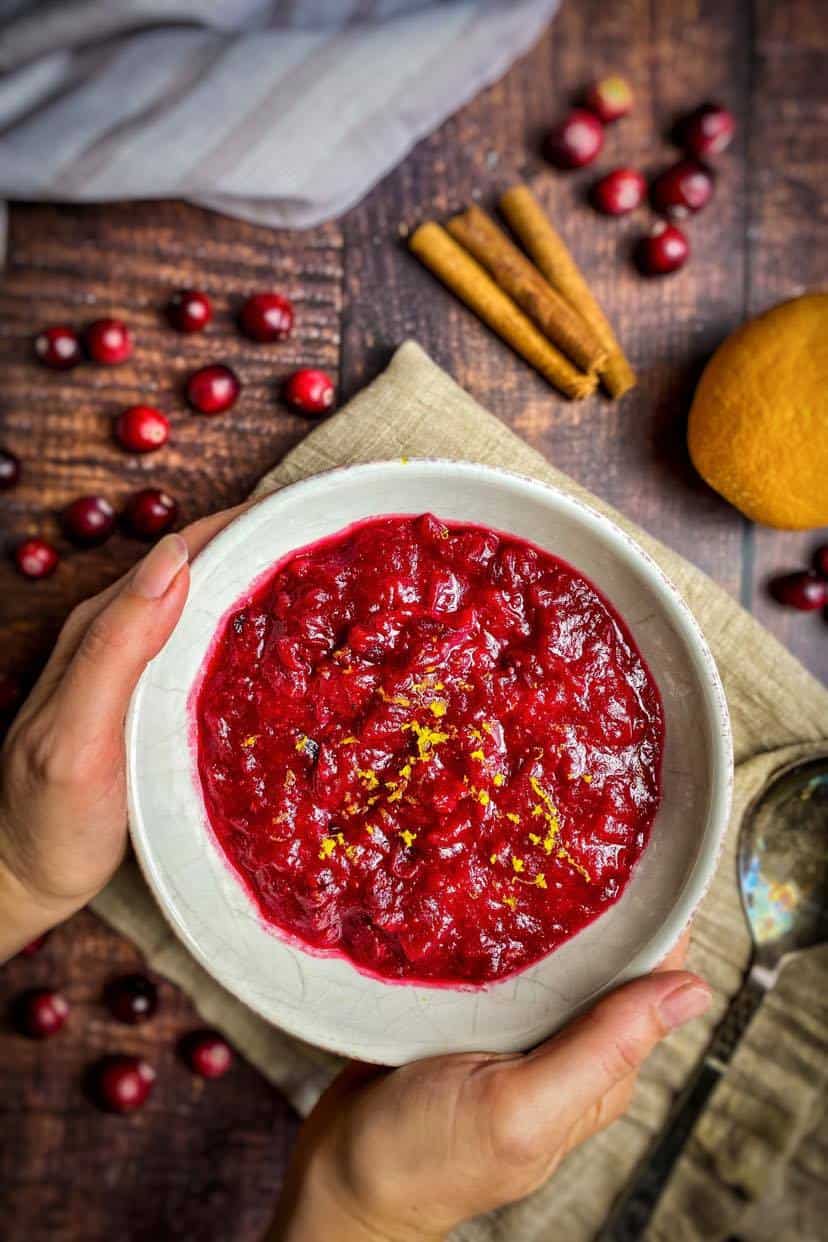 Vegan cranberry sauce in a bowl.