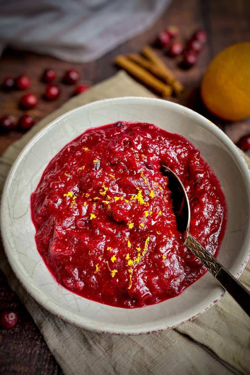 Bowl of vegan cranberry sauce.