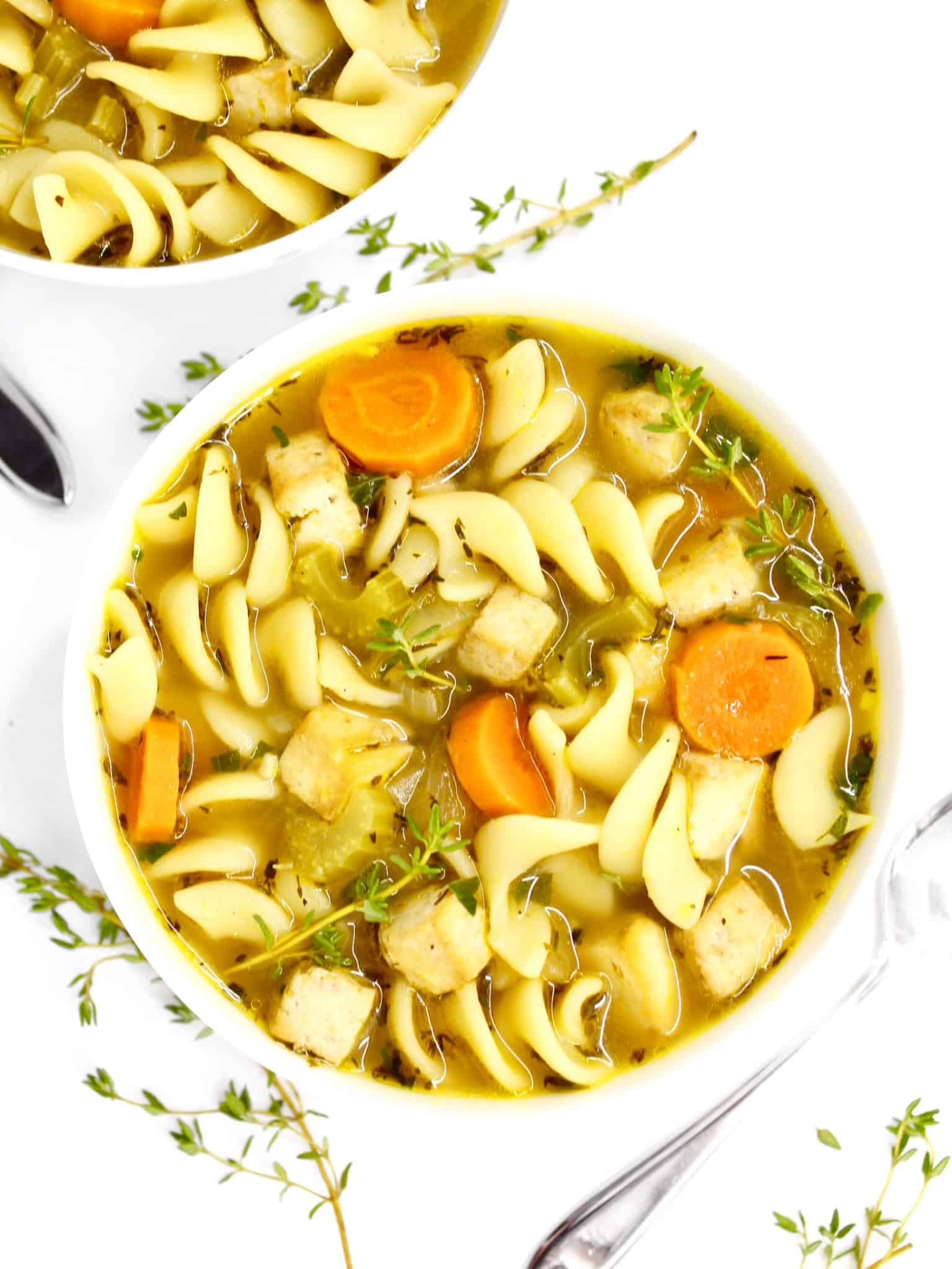 Vegan chicken noodle soup.