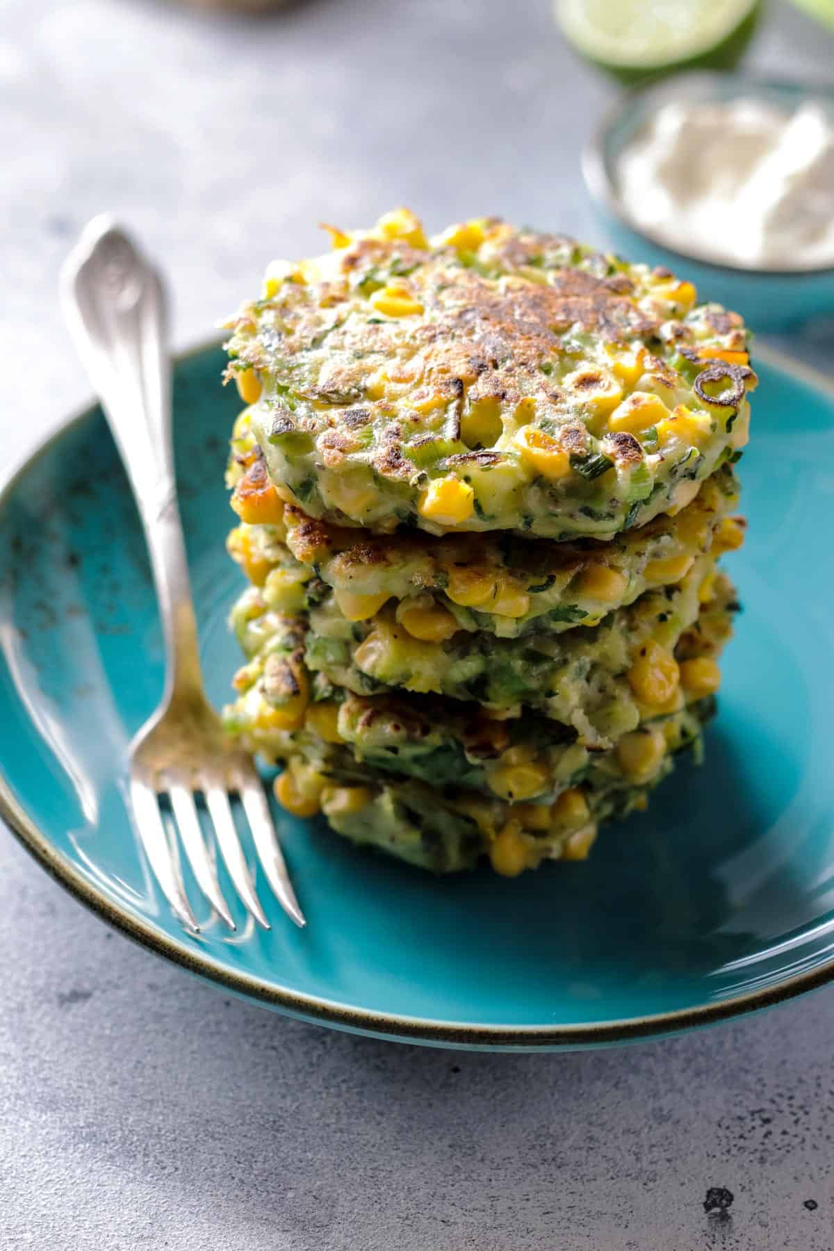 Vegan zucchini corn fritters.