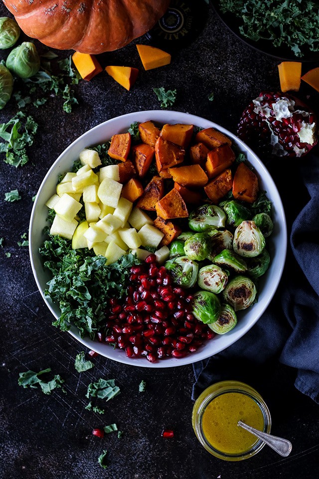 Vegan harvest salad in a bowl.