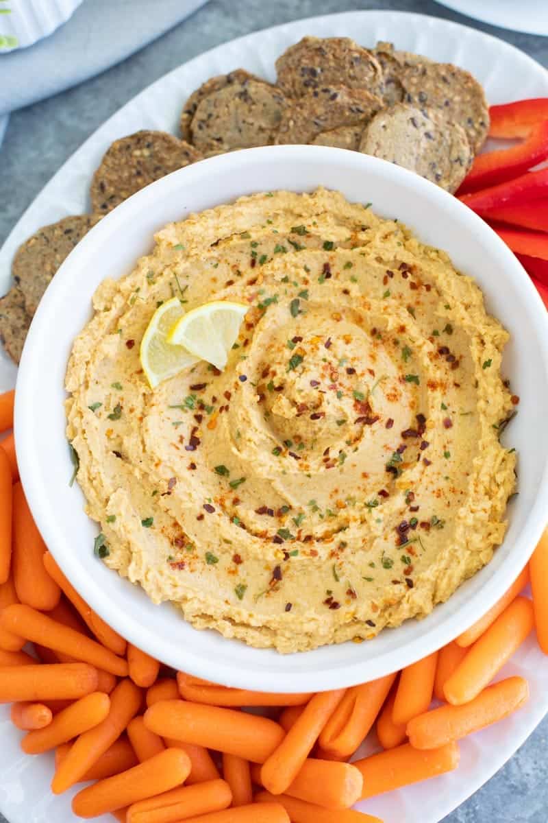 Bowl of smoky acorn squash hummus.