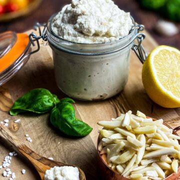 Almond ricotta cheese in a jar.