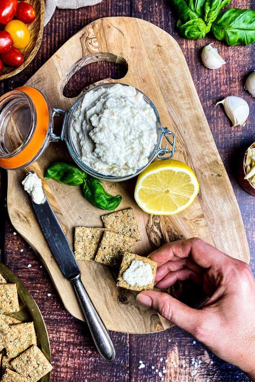 Vegan ricotta cheese in a jar.