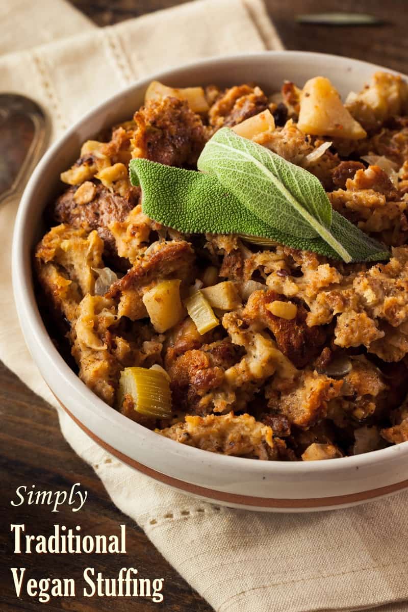 Vegan stuffing in a bowl.