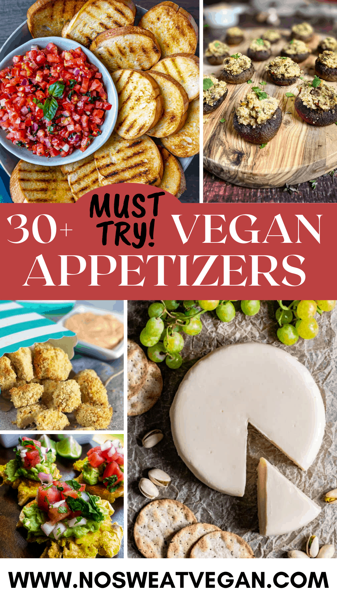 Vegan appetizers collage.