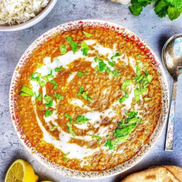 Bowl of red lentil dahl.