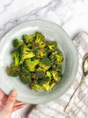 Air fryer broccoli in a bowl.