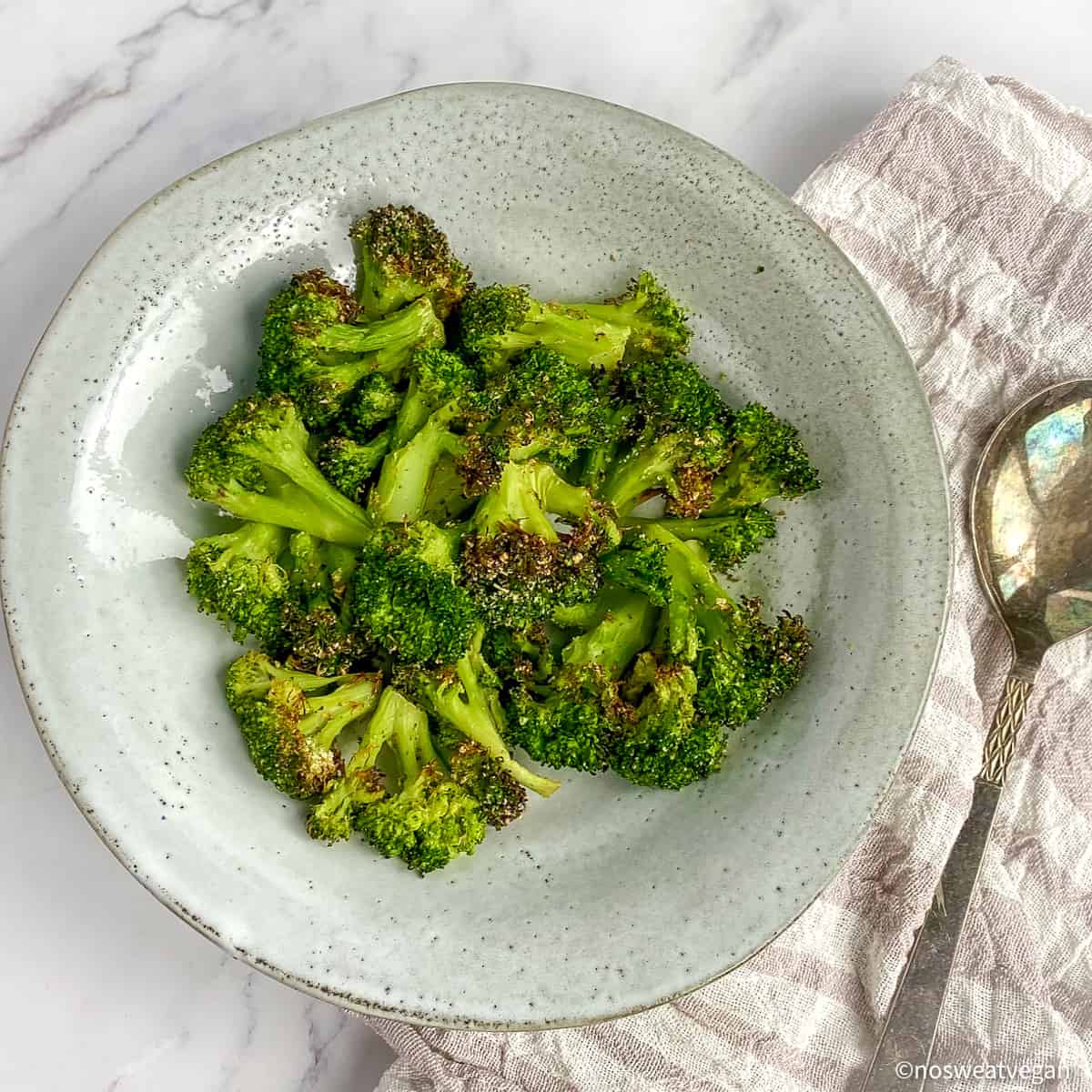 Frozen broccoli cooked in the air fryer.