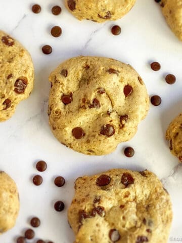 Closeup of vegan chocolate chip cookies.