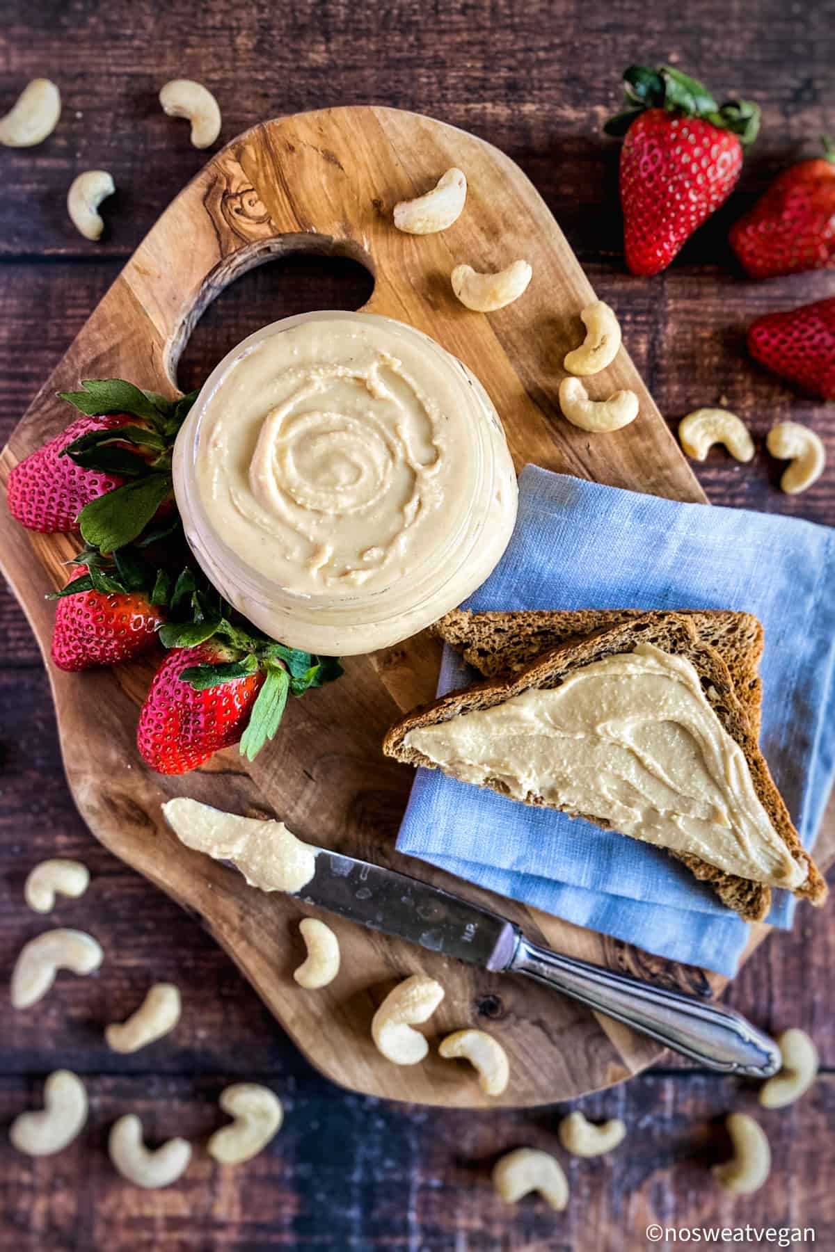 Easy cashew butter with toast and strawberries.