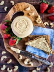 Easy cashew butter with toast and strawberries.