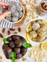 Bliss Balls: Three Girl-Scout Cookie flavors. (Thin Mint, Lemon, and Samoas.)