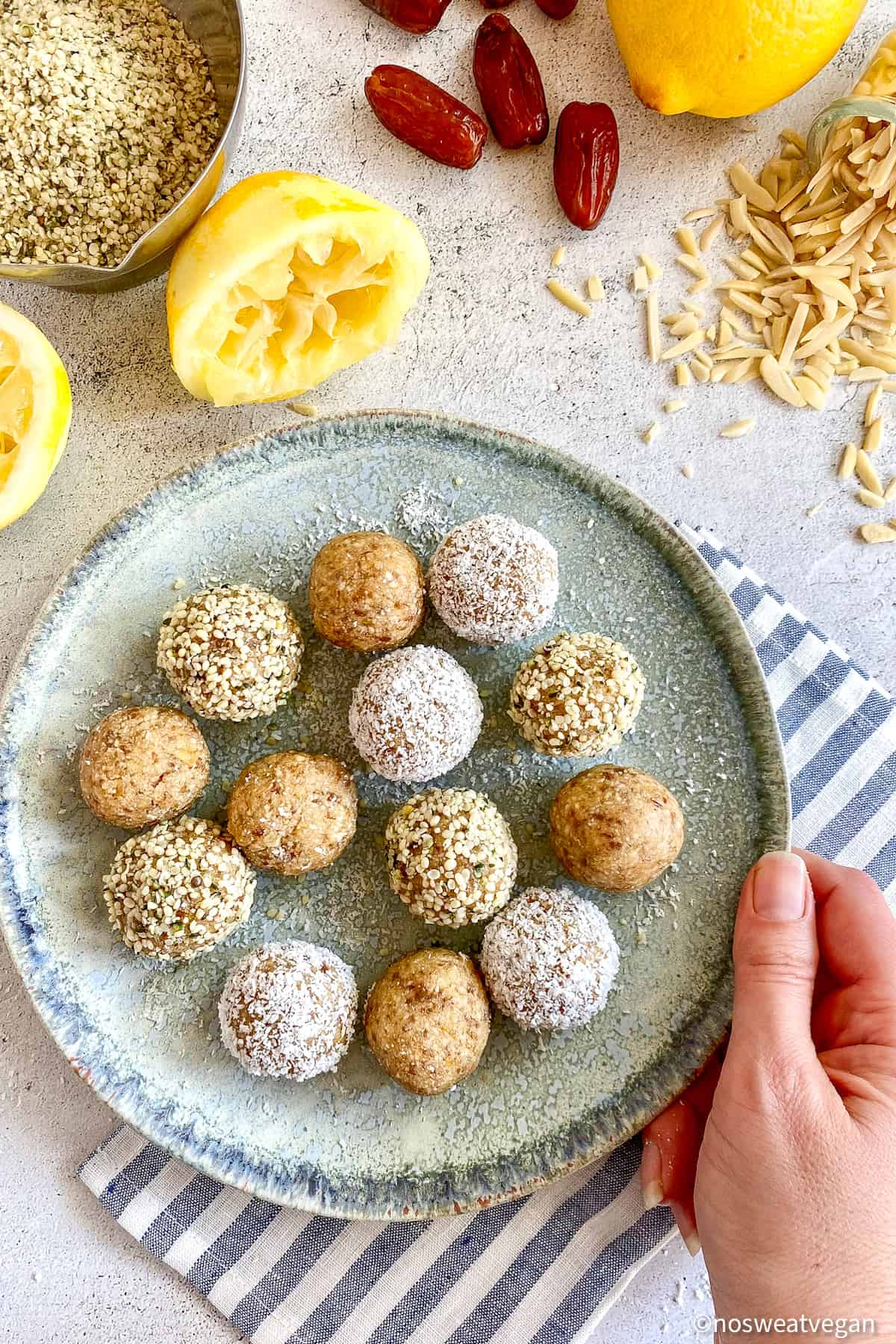 Lemon Bliss Balls on plate.