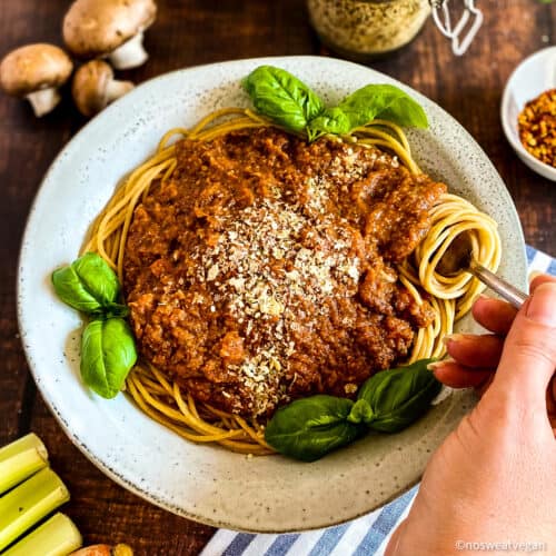 Vegan Bolognese With Lentils Mushrooms Oil Free No Sweat Vegan