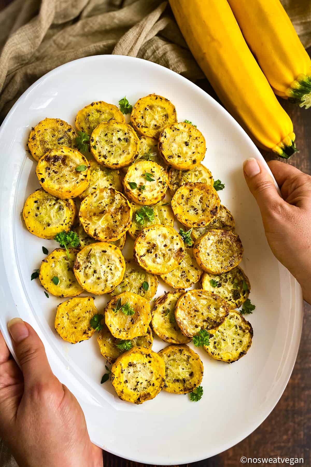 Air fryer squash on a plate.