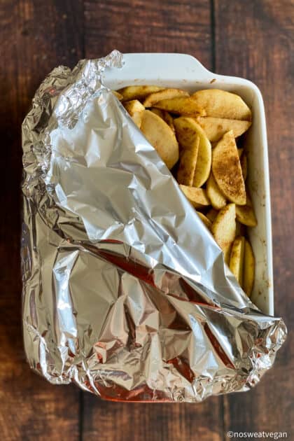 Cook apples with foil.